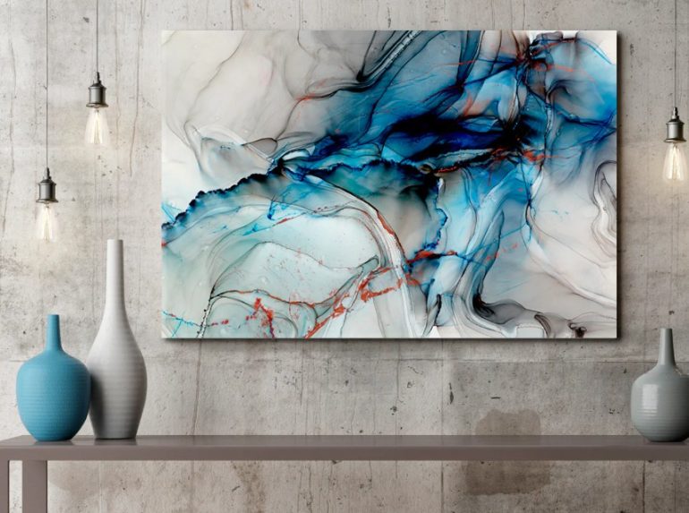 Winter Glow: Deep Navy Abstract Canvas Prints | Artesty